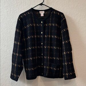 Crystal Kobe Plaid Cardigan in Black and Tan